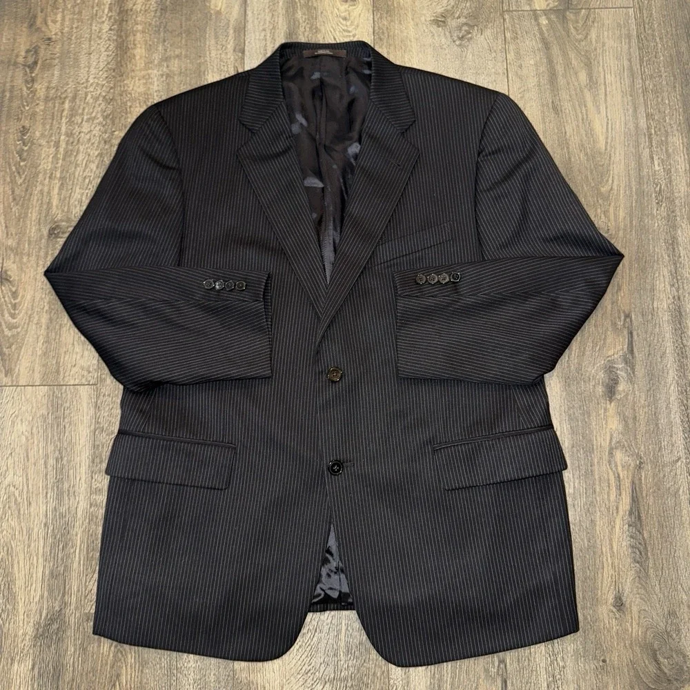 Joseph Abboud Wool Sport Coat Mens 43S Striped Black Blazer Suit Jacket USA Made